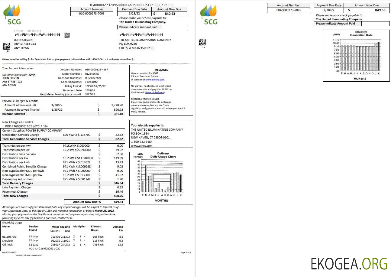 USA Massachusetts Chelsea SCG The United Illuminating Company, Word and PDF template, 2 pages